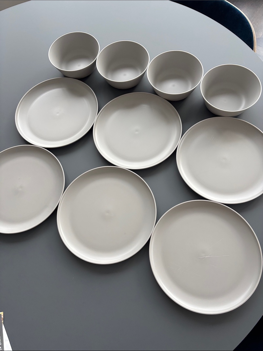Outdoor Dish Set Gray Plates & Bowls Picnic Pool Patio BPA Free